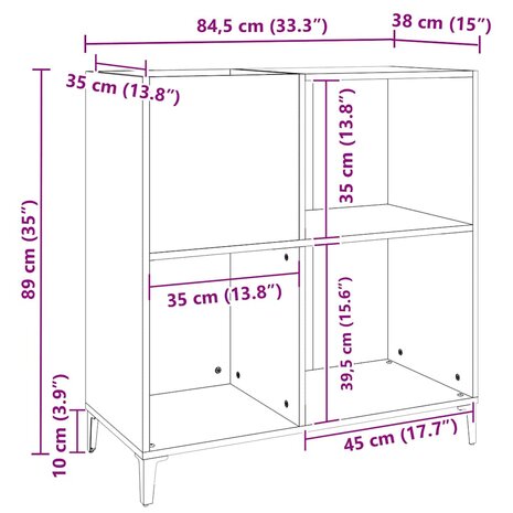 Platenkast 84,5x38x89 cm bewerkt hout betongrijs 9