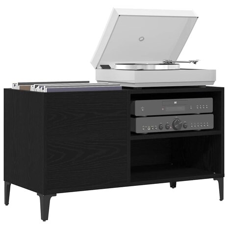 Platenkast met plank Zwart Eiken 84,5 x 38 x 48 cm Bewerkt hout 3