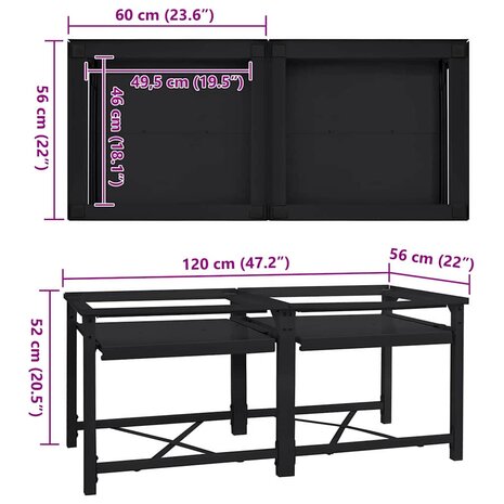 Wasmachineverhoger 2 stuks Zwart 120 x 56 x 52 cm Staal 9
