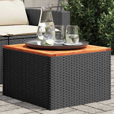 Tuintafel zwart 55x55x37 cm poly rattan en acaciahout 1