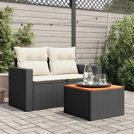 Tuintafel zwart 55x55x37 cm poly rattan en acaciahout 3