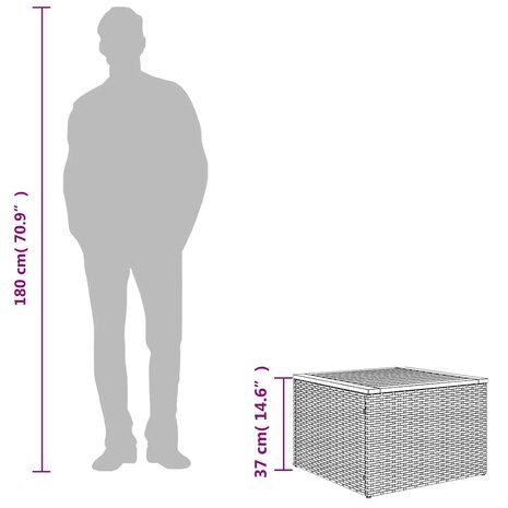 Tuintafel zwart 55x55x37 cm poly rattan en acaciahout 7