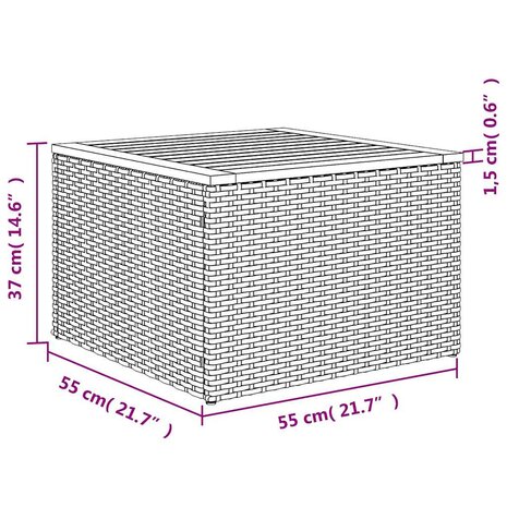Tuintafel zwart 55x55x37 cm poly rattan en acaciahout 8
