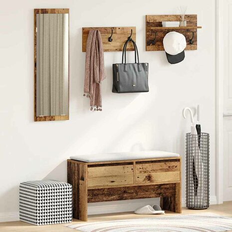 Halmeubelset met lade met plank 4 pcs Oudhout Bewerkt hout 1