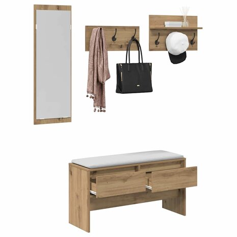 Halmeubelset met lade 4 pcs Ambachtelijk eiken Bewerkt hout 3