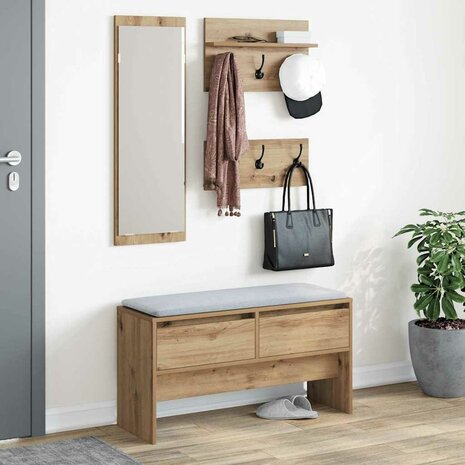 Halmeubelset met lade 4 pcs Ambachtelijk eiken Bewerkt hout 4