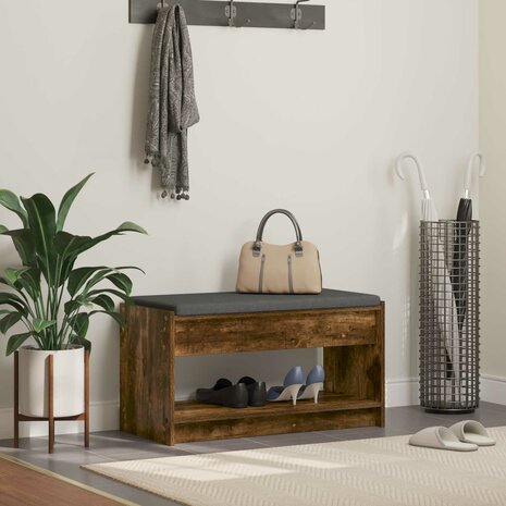 Halbank met kussen met plank Gerookte Eik 83 x 38 x 45 cm 1