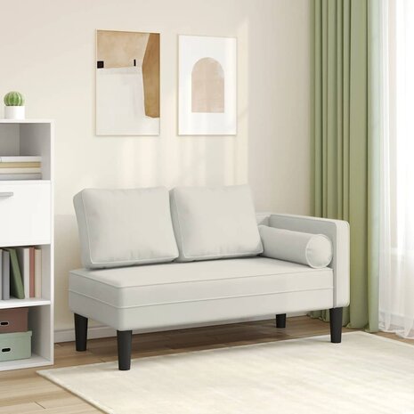 Chaise longue met kussens fluweel cr&egrave;mekleurig 1