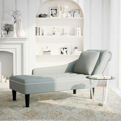 Chaise longue met kussen & rechterarmleuning fluweel lichtgrijs 2