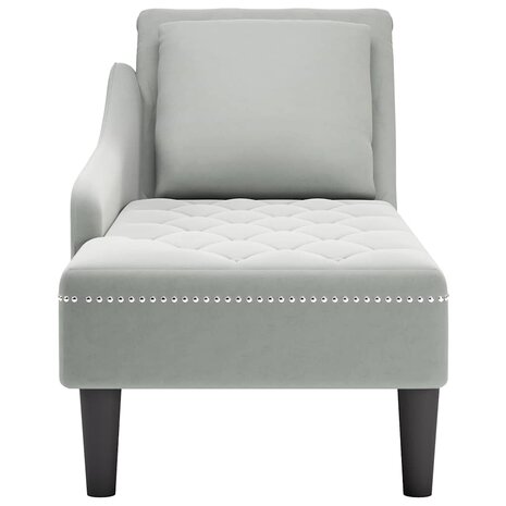 Chaise longue met kussen & rechterarmleuning fluweel lichtgrijs 4