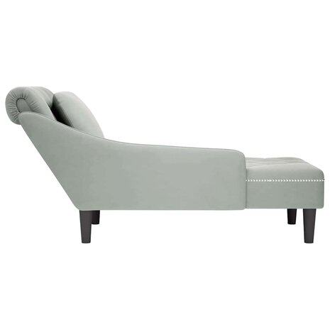 Chaise longue met kussen & rechterarmleuning fluweel lichtgrijs 5