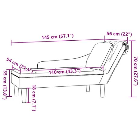 Chaise longue met kussen & rechterarmleuning fluweel lichtgrijs 9