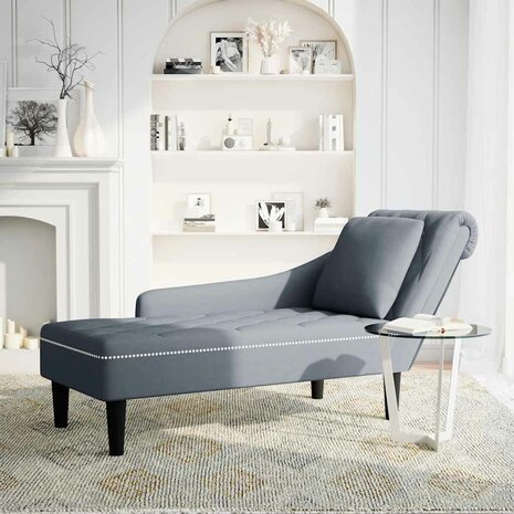 Chaise longue met kussen&rechterarmleuning fluweel donkergrijs 2