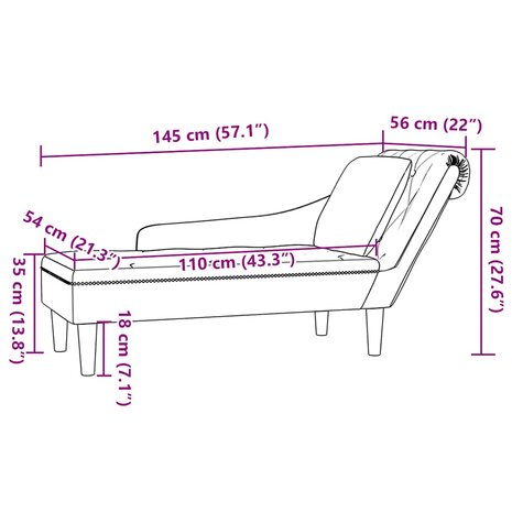 Chaise longue met kussen&rechterarmleuning fluweel donkergrijs 9