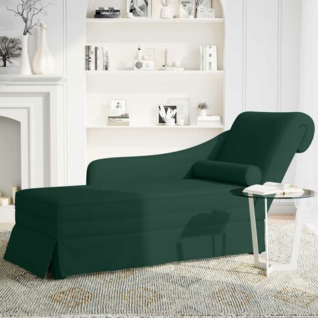 Chaise longue met bolster&rechterarmleuning fluweel donkergroen 3