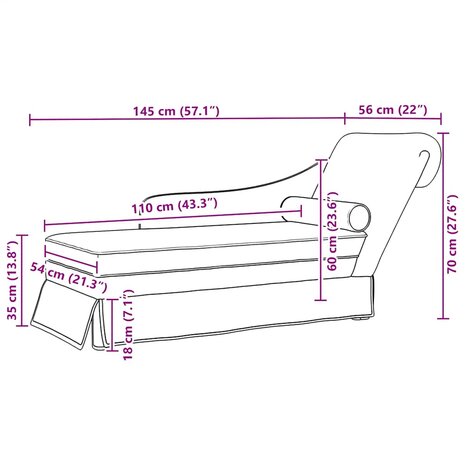Chaise longue met bolster&rechterarmleuning fluweel donkergroen 9