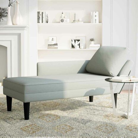 Chaise longue met kussen & rechterarmleuning fluweel lichtgrijs 3