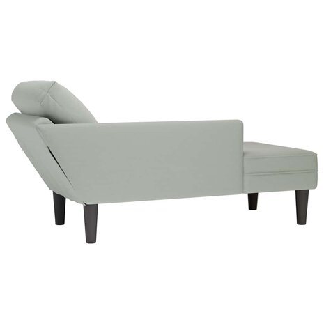 Chaise longue met kussen & rechterarmleuning fluweel lichtgrijs 6