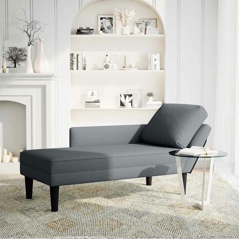 Chaise longue met kussen&rechterarmleuning fluweel donkergrijs 2