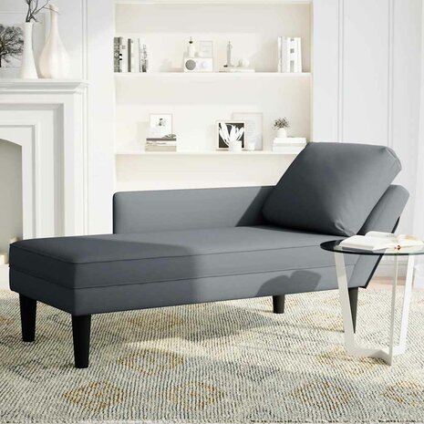 Chaise longue met kussen&rechterarmleuning fluweel donkergrijs 3