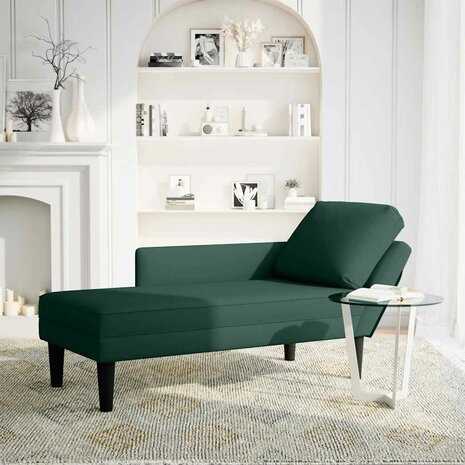 Chaise longue met kussen&rechterarmleuning fluweel donkergroen 2