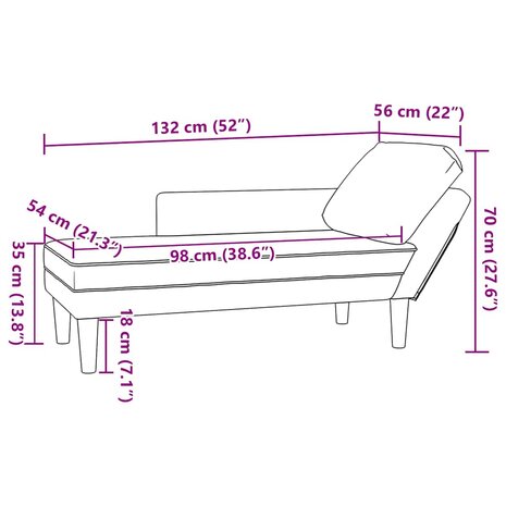 Chaise longue met kussen&rechterarmleuning fluweel donkergroen 9