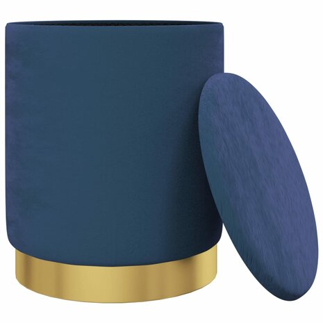 Hocker met opbergruimte rond fluweel 31 x 37 cm blauw 3