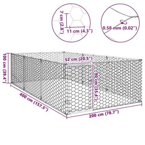 Hondenhok voor buiten met deur 2x4x1 m gegalvaniseerd staal 8