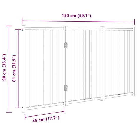 Hondenhek opvouwbaar 3 panelen 150 cm massief vurenhout 9
