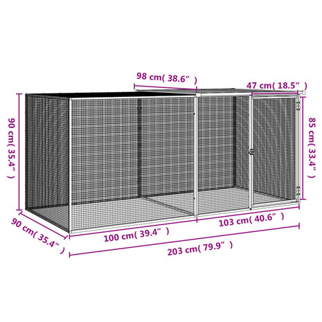 Kippenhok met dak antraciet 203x98x90 cm gegalvaniseerd staal 8