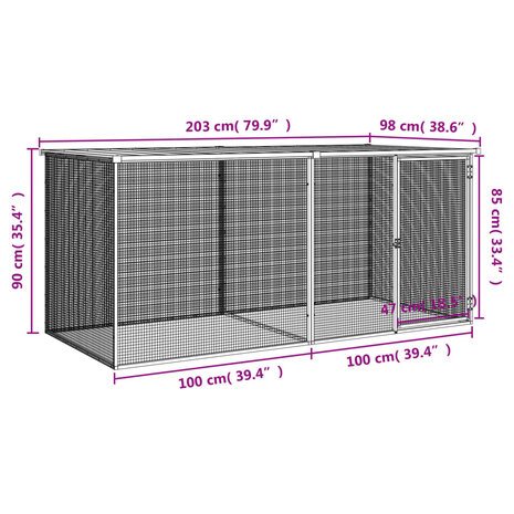 Kippenhok met dak antraciet 203x98x90 cm gegalvaniseerd staal 8