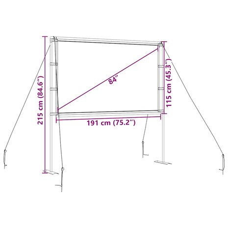 Projectiescherm met standaards 84 inch 16:9 8