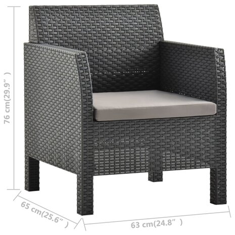 Tuinstoel met kussen antraciet 63x65x76 cm PP rattan 6
