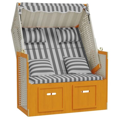 Strandstoel met kussens poly rattan en hout wit en grijs 2