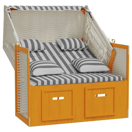 Strandstoel met kussens poly rattan en hout wit en grijs 3