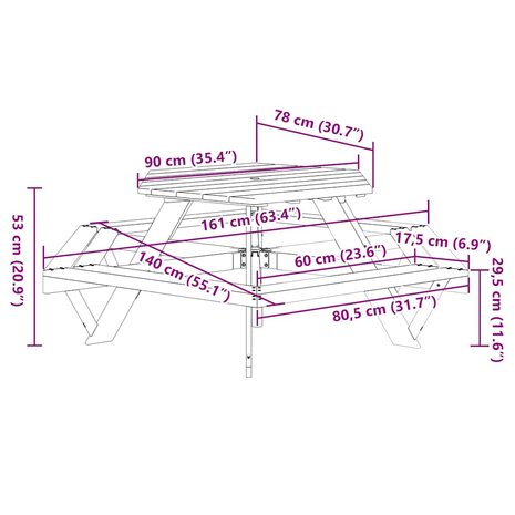 Picknicktafel voor 6 kinderen met banken zeshoekig vurenhout 8