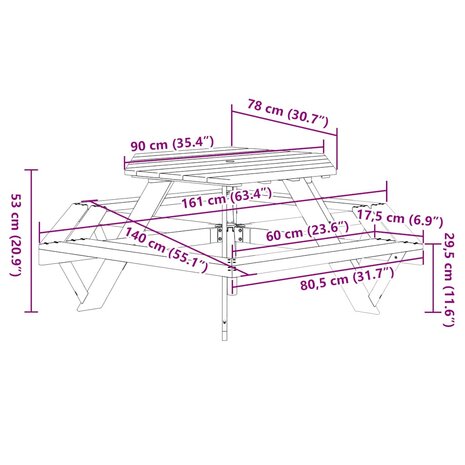 Picknicktafel voor 6 kinderen met banken zeshoekig vurenhout 8