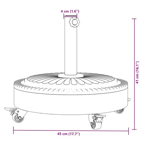 Parasolvoet met wielen voor stok van &Oslash;38 / 48 mm 27 kg rond 8