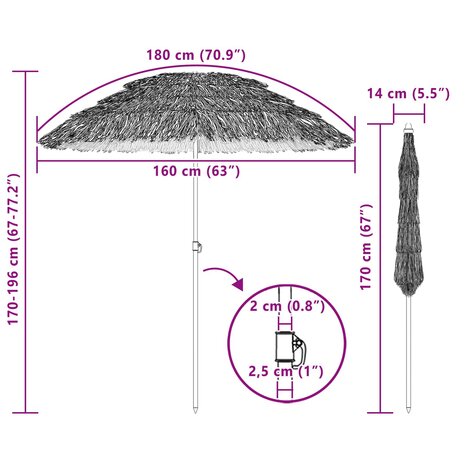 Strandparasol Naturel 255 x 255 x 255 cm Polyester en staal 6