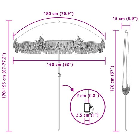 Strandparasol Geel en Wit 160 x 160 x 196 cm Polyester en staal 7