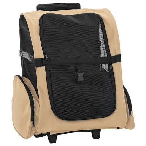 Huisdierentrolley 3-in-1 48x32x(57-106) cm oxford stof zandkleurig 1