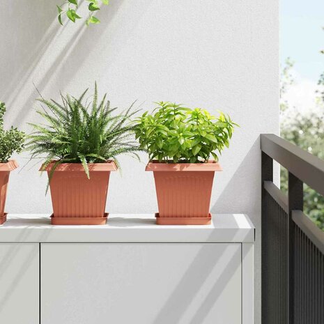 Vierkante Bloempot 6 pcs Baksteenrood 20 x 20 x 16 cm Kunststof 1