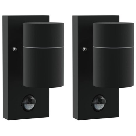 Buiten Wandlamp 2 pcs Zwart 6,5 x 10,5 x 16 cm RVS en Glas 2