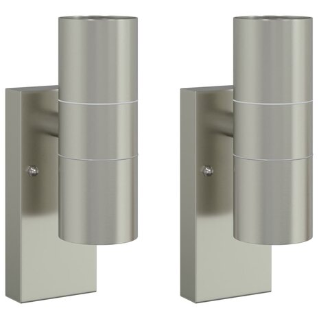 Buiten Wandlamp 2 pcs Zilver 7 x 10 x 22 cm RVS en Glas 2