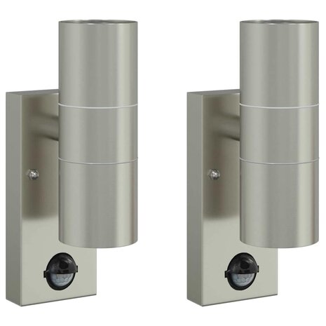 Buiten Wandlamp 2 pcs Zilver 7 x 10 x 22 cm RVS en Glas 2