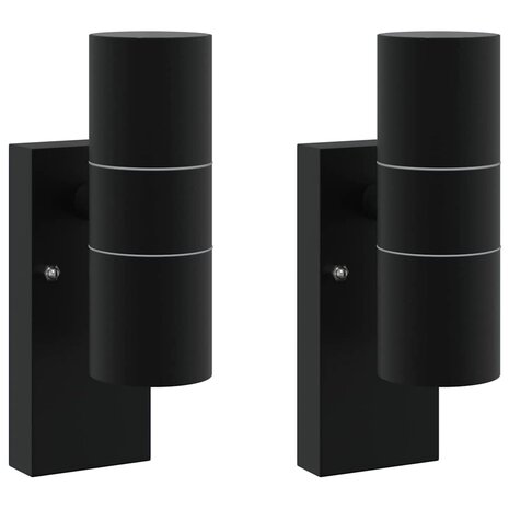 Buiten Wandlamp 2 pcs Zwart 7 x 10 x 22 cm RVS en Glas 2