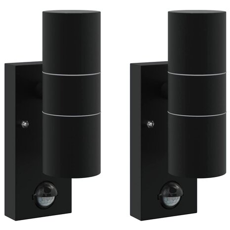 Buiten Wandlamp 2 pcs Zwart 7 x 10 x 22 cm RVS en Glas 2