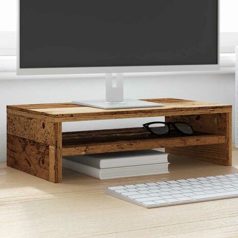 Monitorstandaard 42x24x13 cm bewerkt hout oud houtkleurig 4