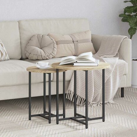 Bijzettafelset 2 pcs Sonoma Eiken en Zwart 1