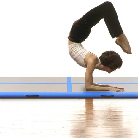 Gymnastiekmat met pomp opblaasbaar 300x100x10 cm PVC blauw 2